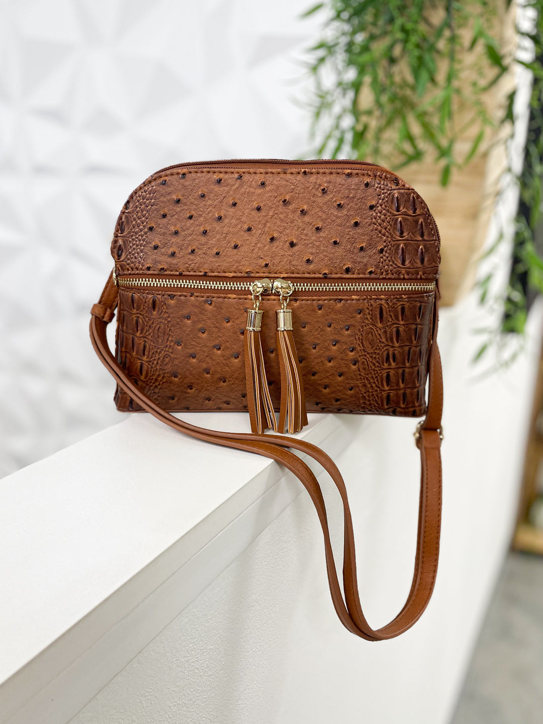 Audrey Ostrich Handbag (Cognac)