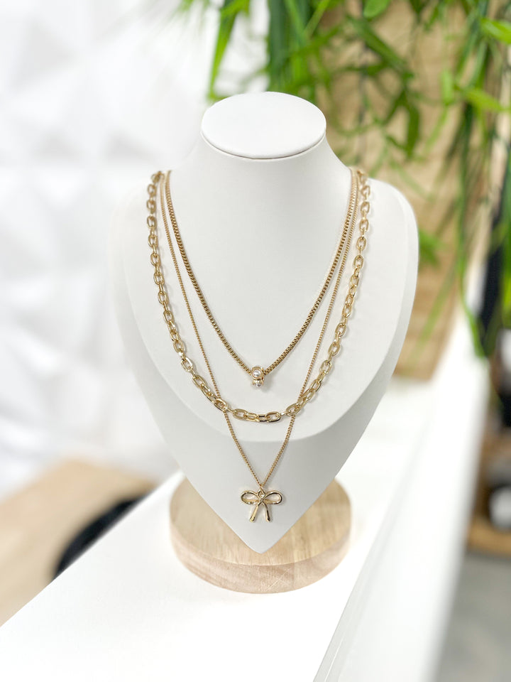 Layered Bow Necklace (Gold)