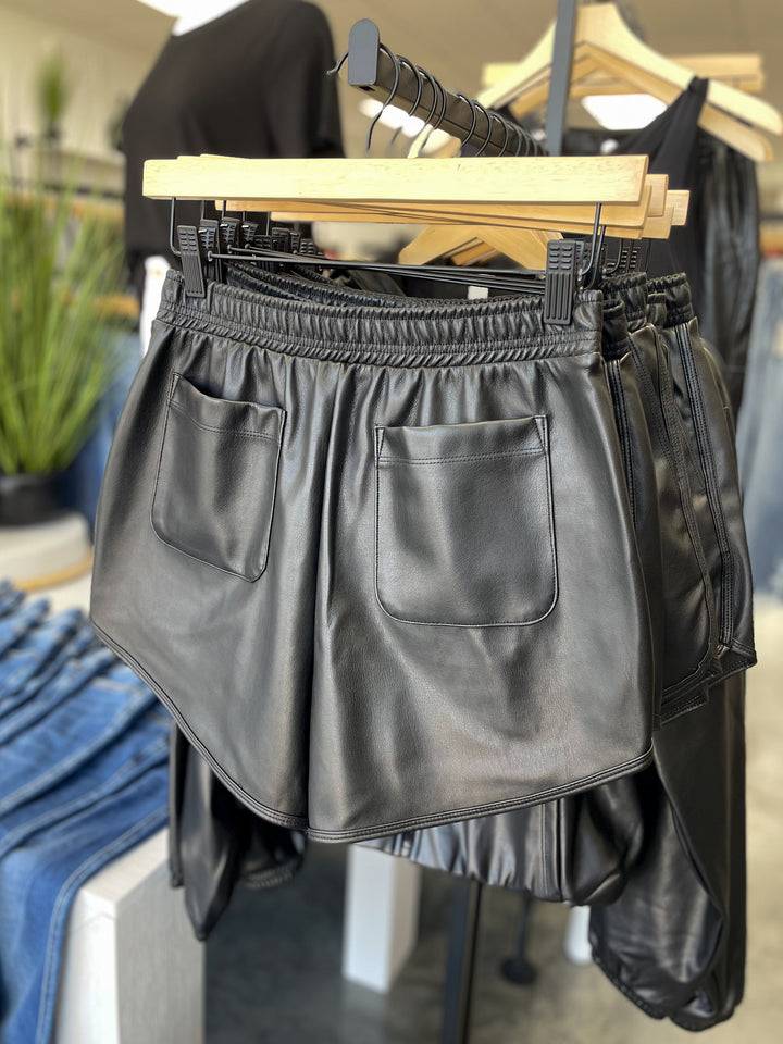 Little Lies Vegan Leather Shorts (Black)