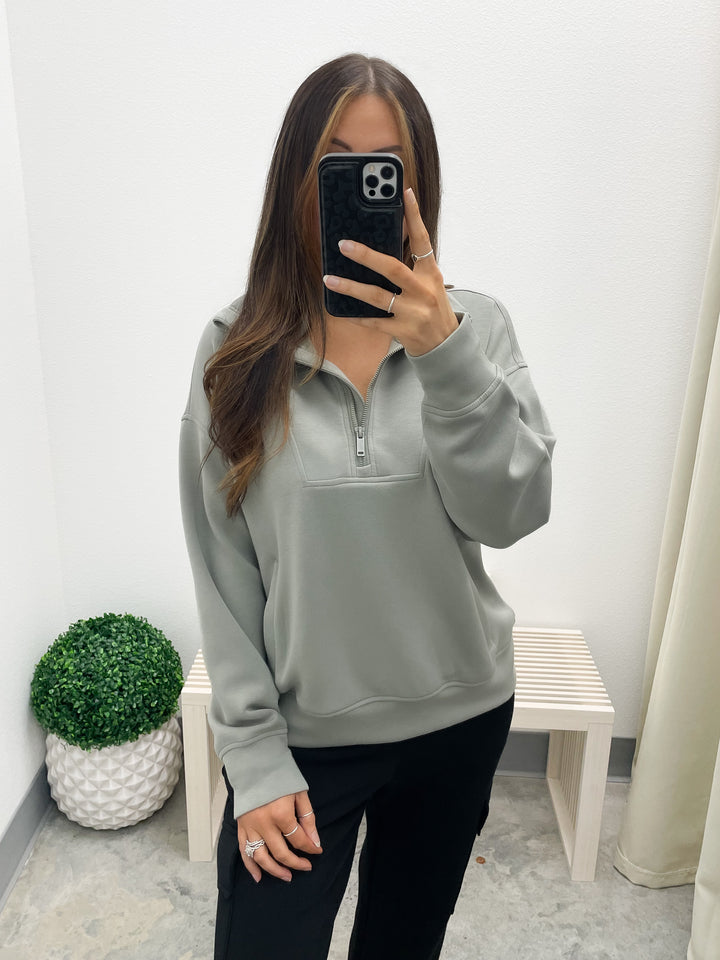 Cloud Nine Zip Pullover (Dusty Sage)