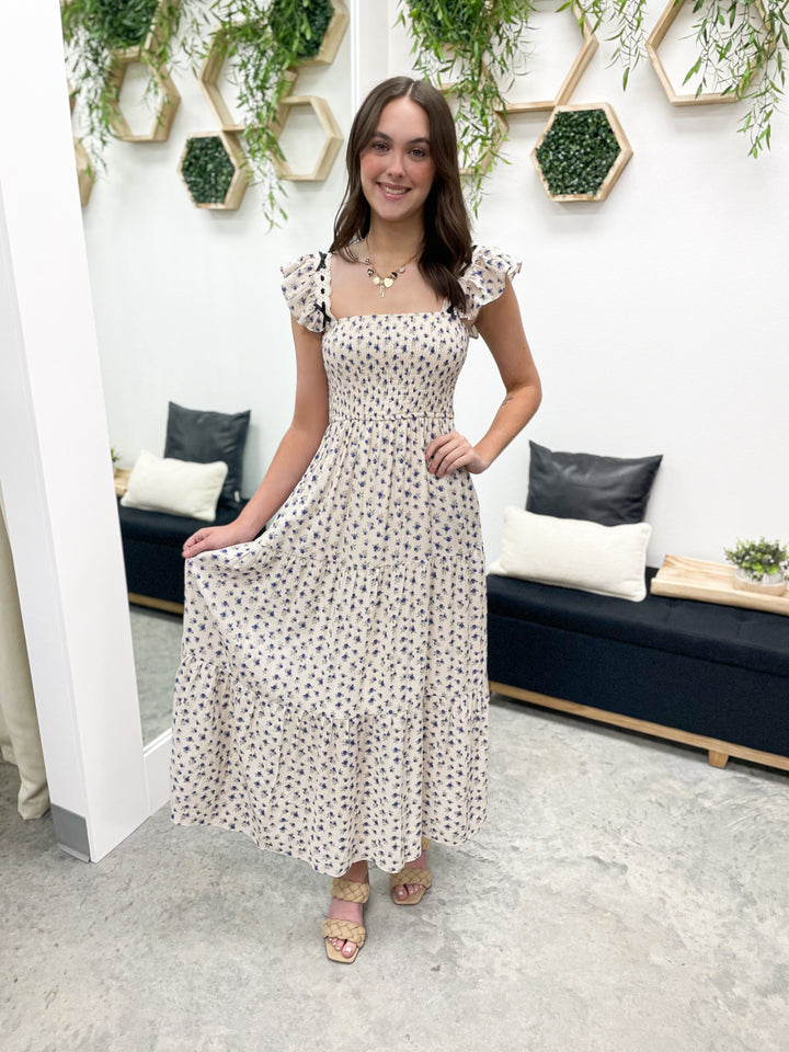 Delightful Days Dress (Cream/Blue)