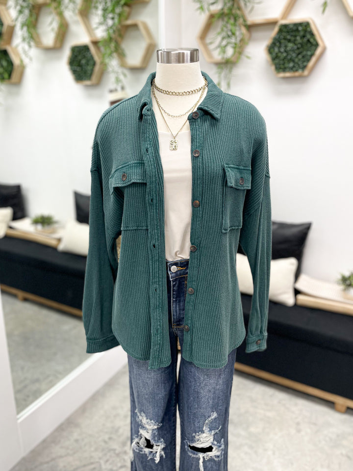 Plain To See Shacket (Deep Green)