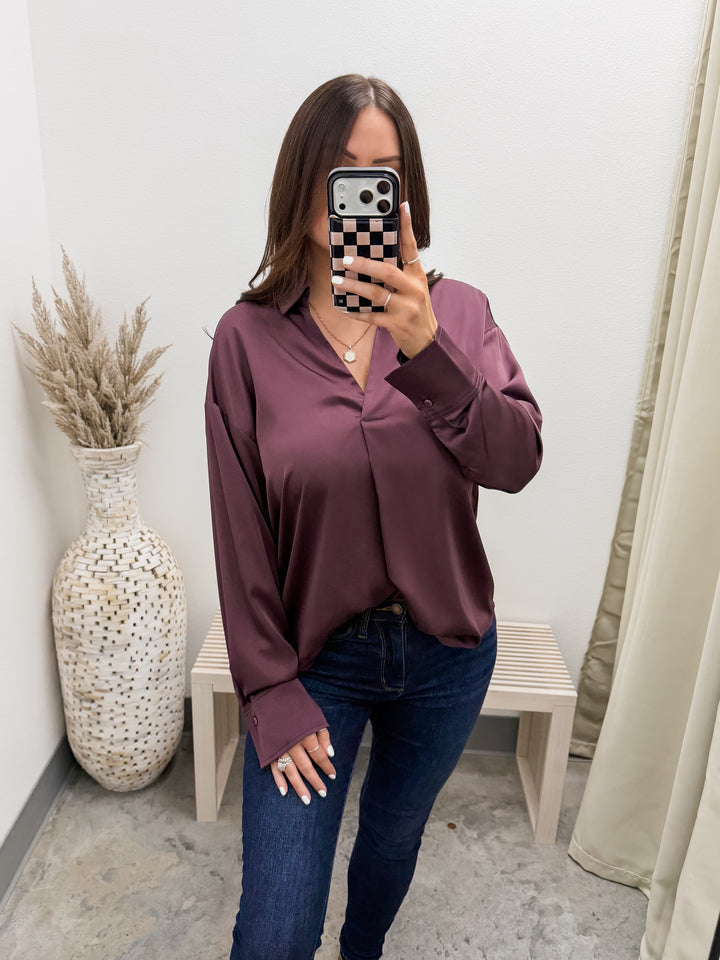 High & Low Satin Top (Dark Cherry)