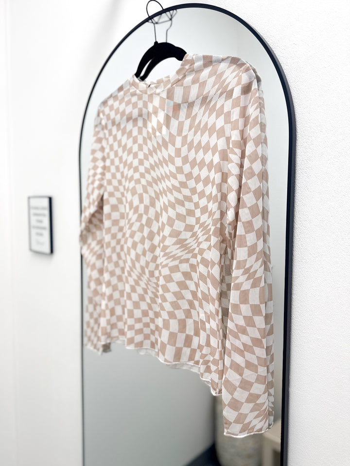 Checkmate Sheer Top (Ivory/Taupe)