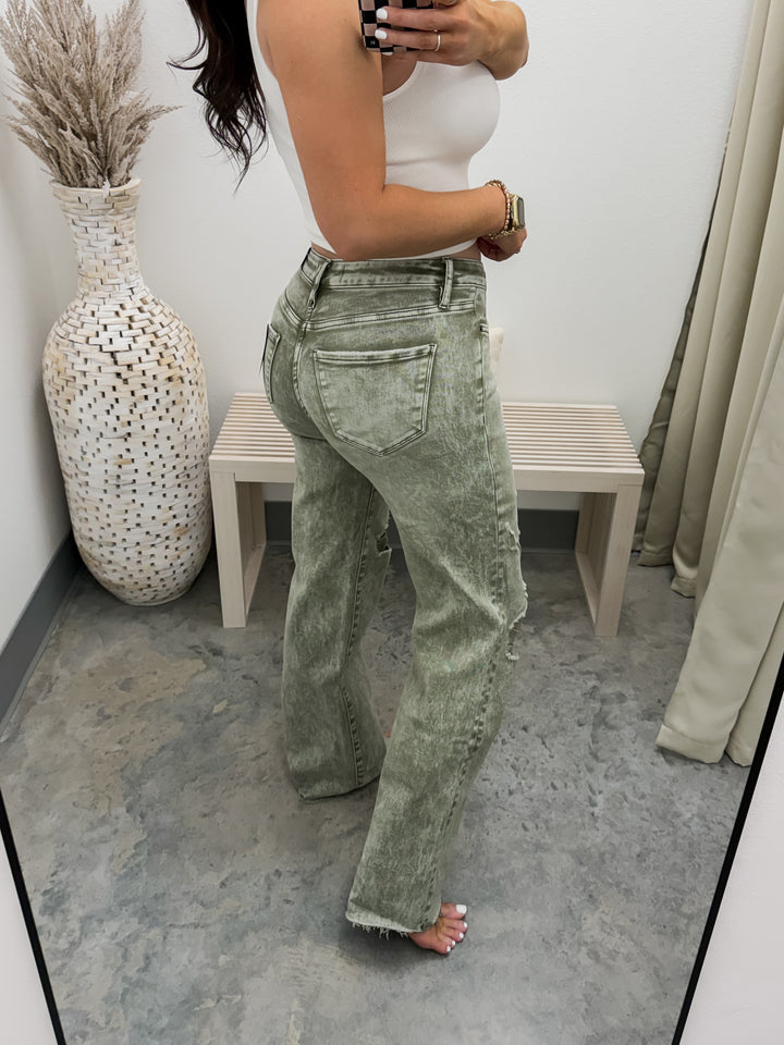 Ryann Wide Leg Jeans (Olive)