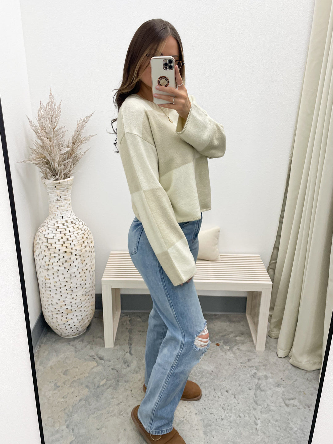 Checked Out Sweater (Cream/Alpaca)