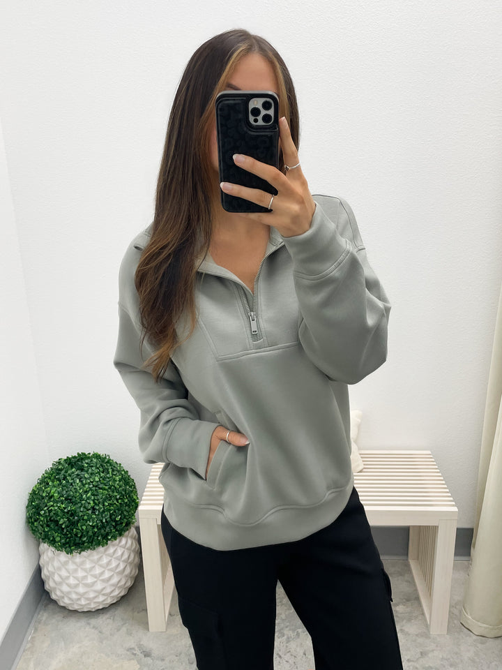 Cloud Nine Zip Pullover (Dusty Sage)