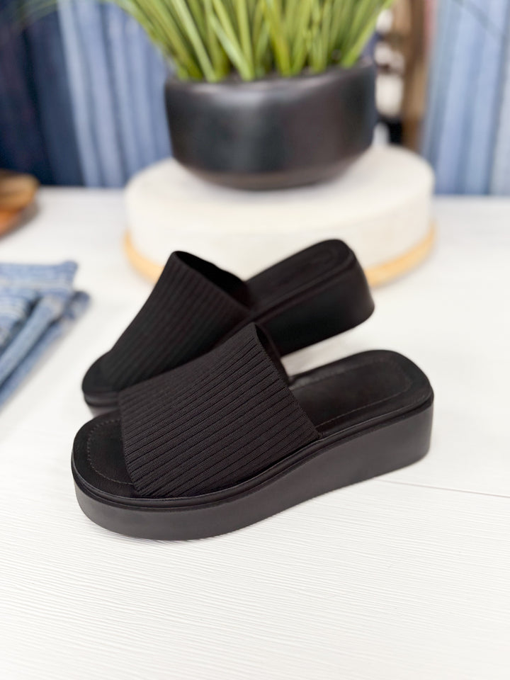 Harlie Platform Slide Sandals (Black)