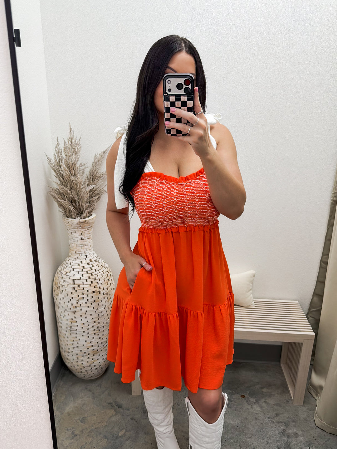 Whatever You Want Dress (Orange/White)