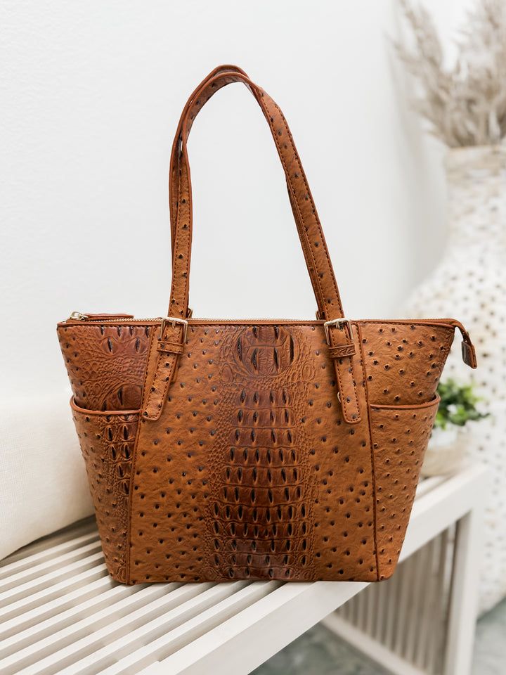 Zeike Ostrich Tote Bag (Cognac)