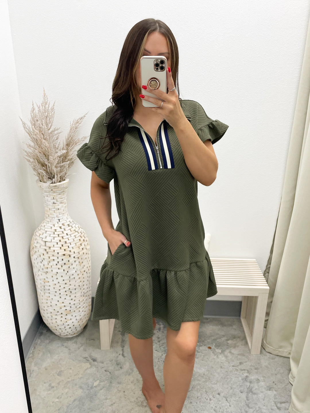 Aubrey Quilted Dress (Olive)