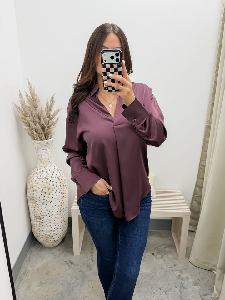 High & Low Satin Top (Dark Cherry)
