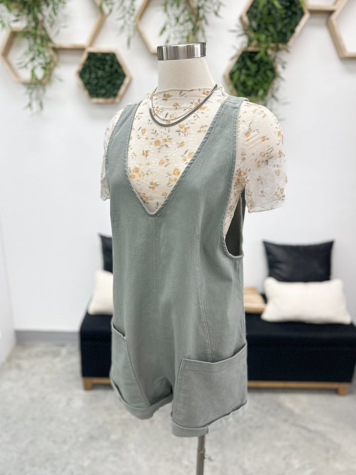 Now Or Never Romper (Dusty Sage)