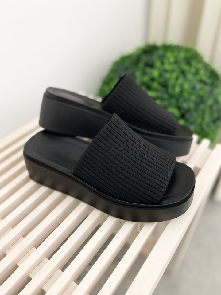 Harlie Platform Slide Sandals (Black)