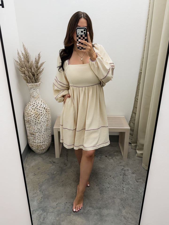 Quick Conversations Dress (Lt. Taupe/Lavender)