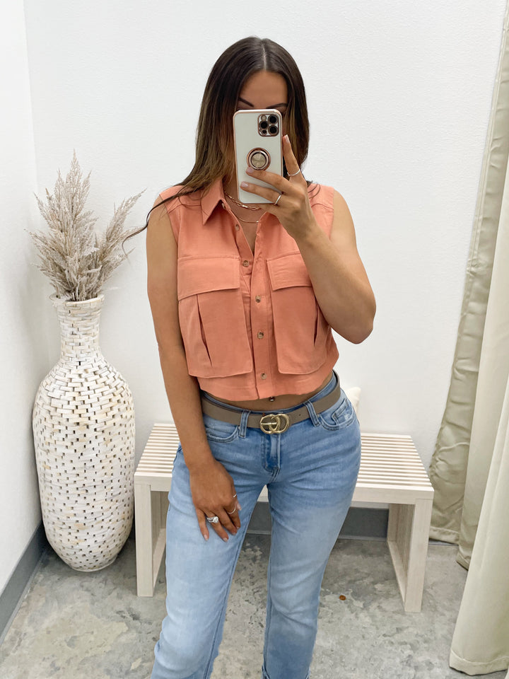 Best Of Me Linen Top (Salmon)