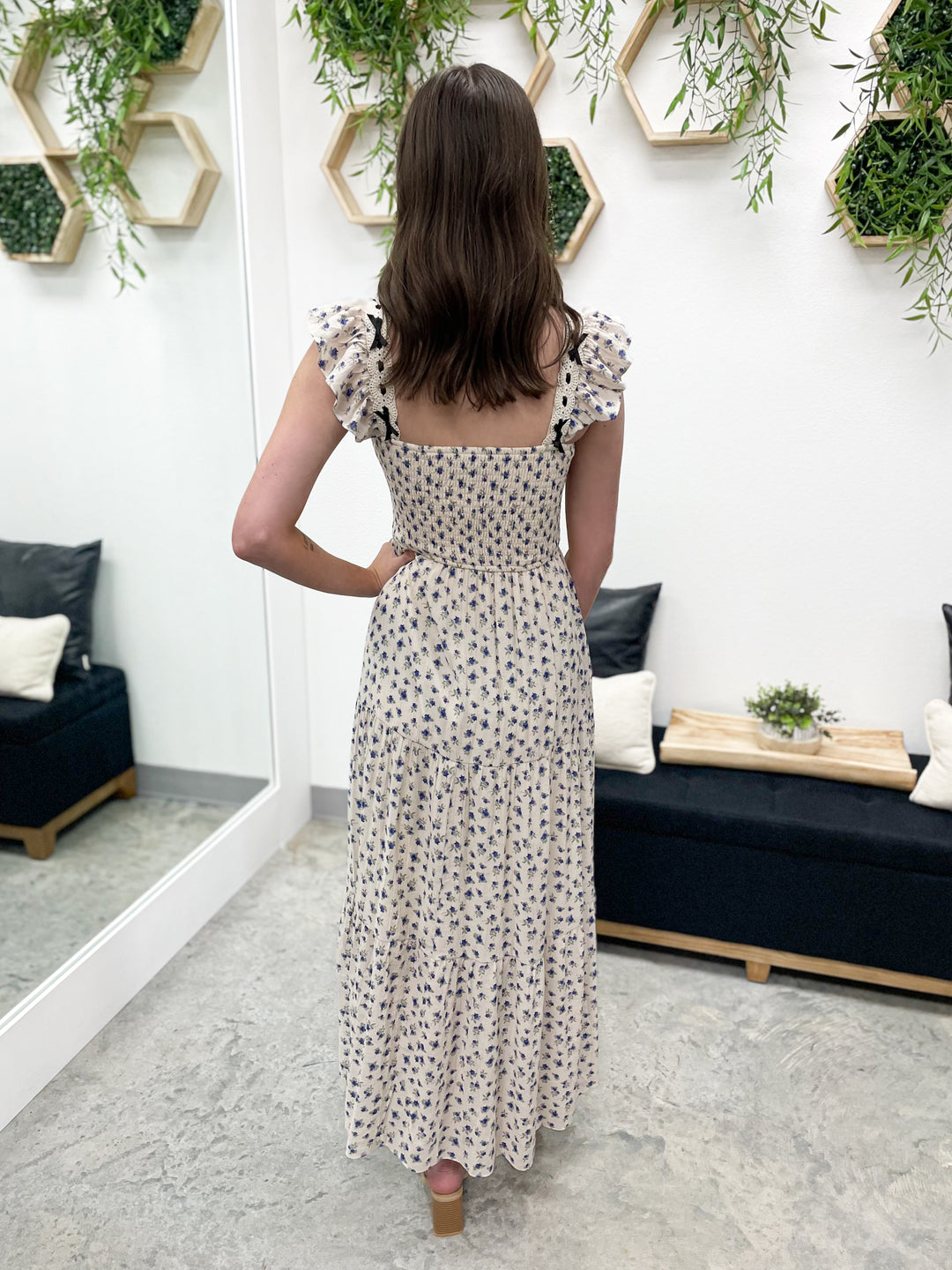 Delightful Days Dress (Cream/Blue)