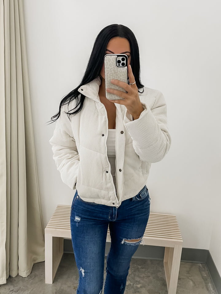 Cheslie Corduroy Puffer Jacket (Off White)