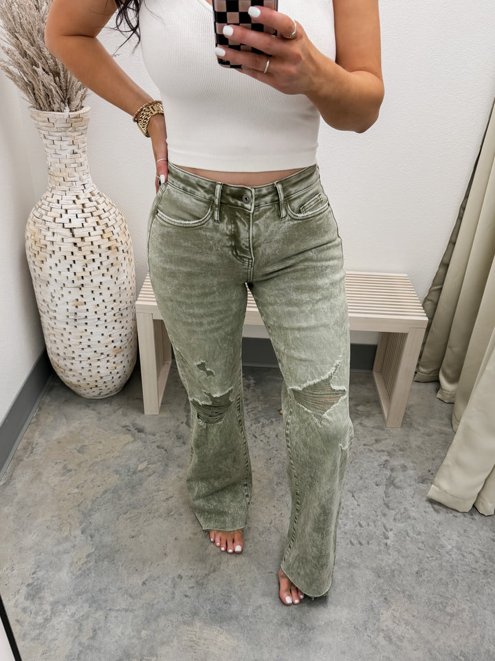 Ryann Wide Leg Jeans (Olive)