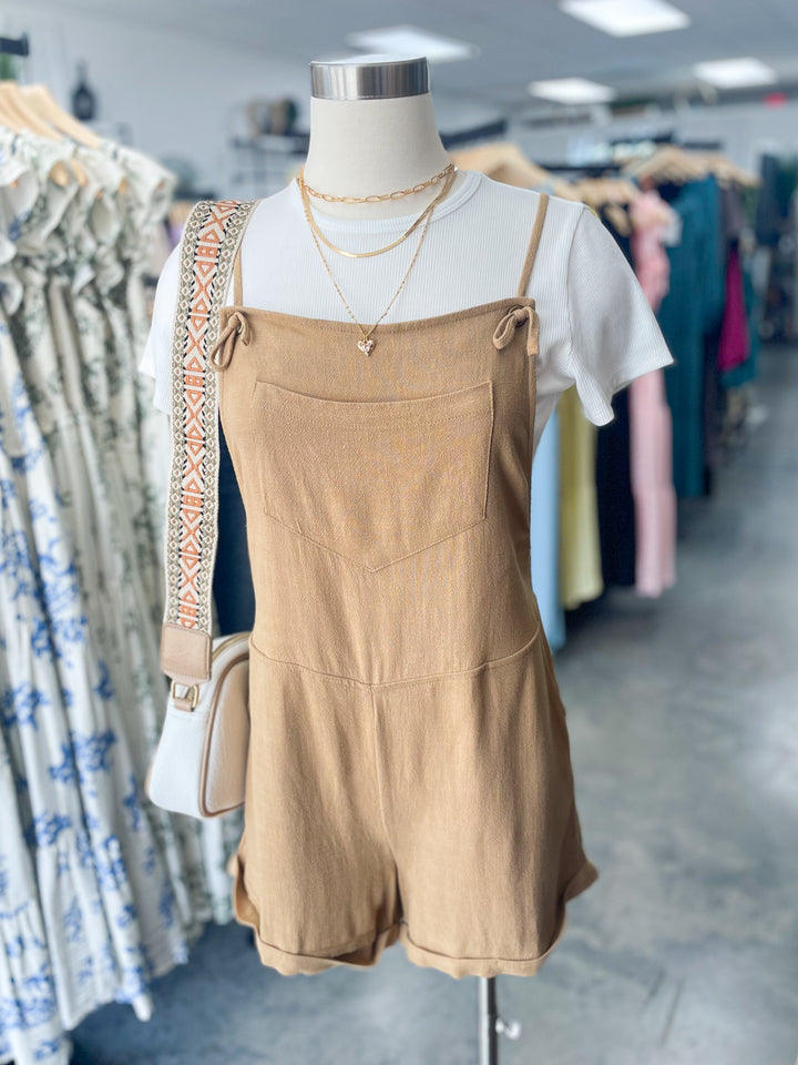Better Days Linen Romper (Camel)
