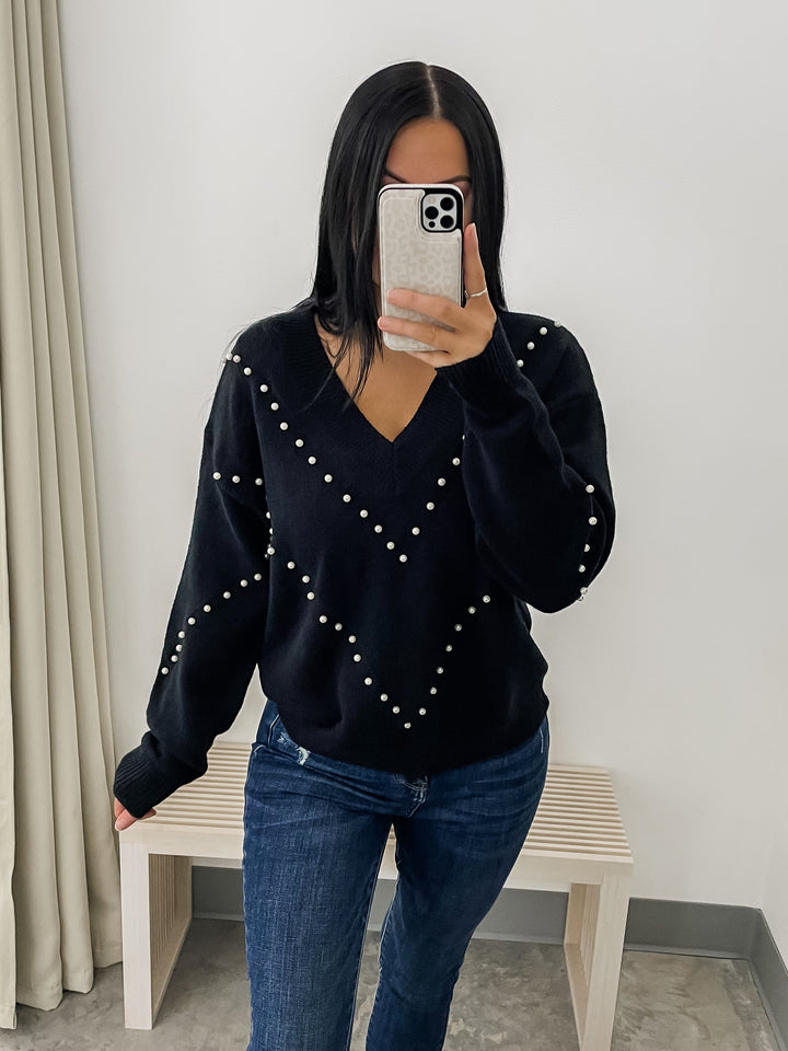 Decked In Pearls Sweater (Black)