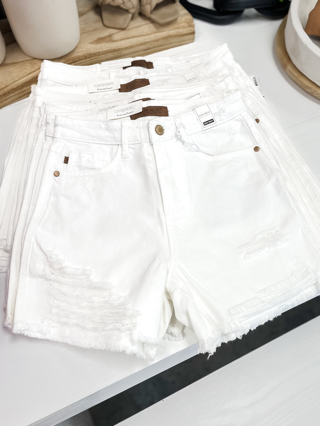 Emmie Rigid Denim Shorts (White)