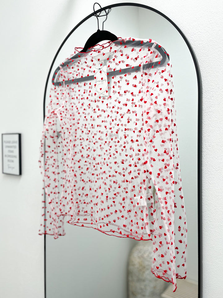 Love You Sheer Top (White/Red)