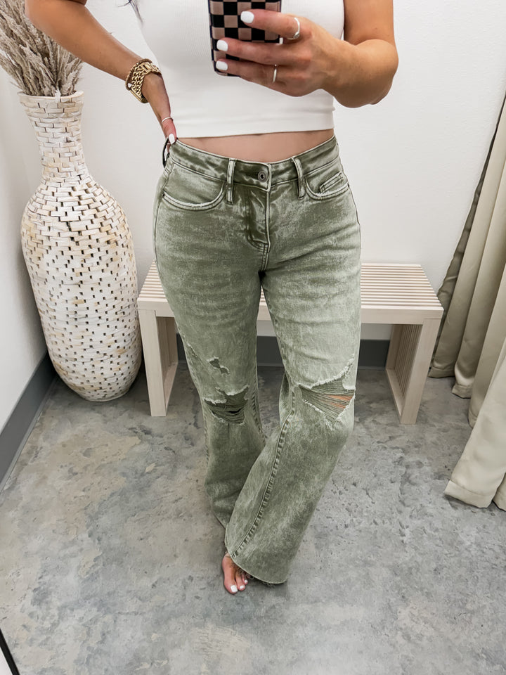 Ryann Wide Leg Jeans (Olive)