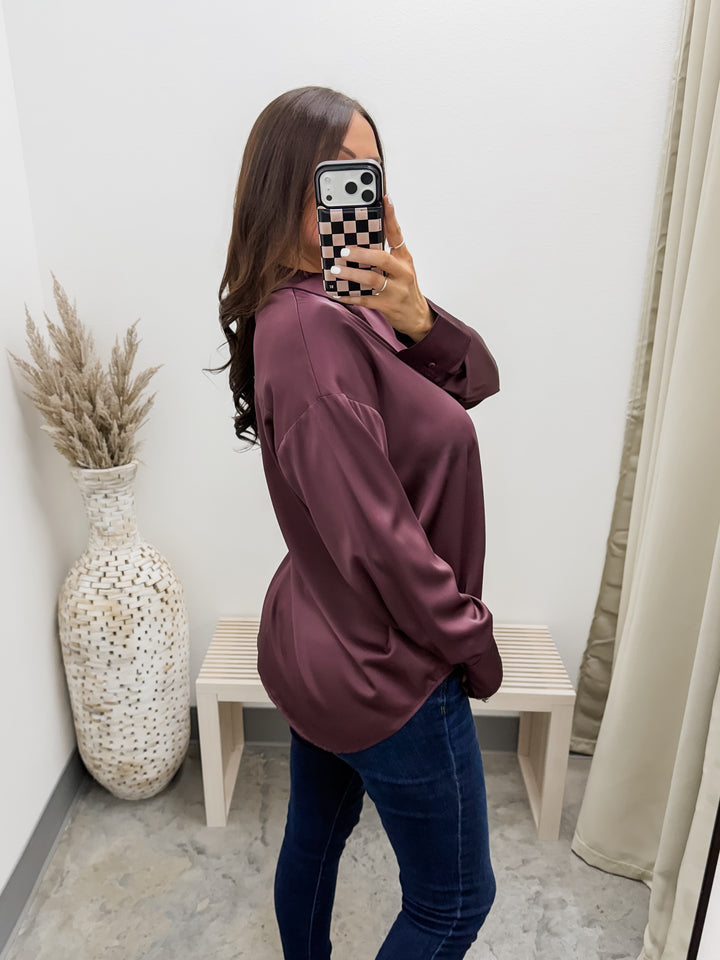 High & Low Satin Top (Dark Cherry)