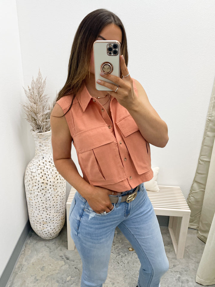 Best Of Me Linen Top (Salmon)