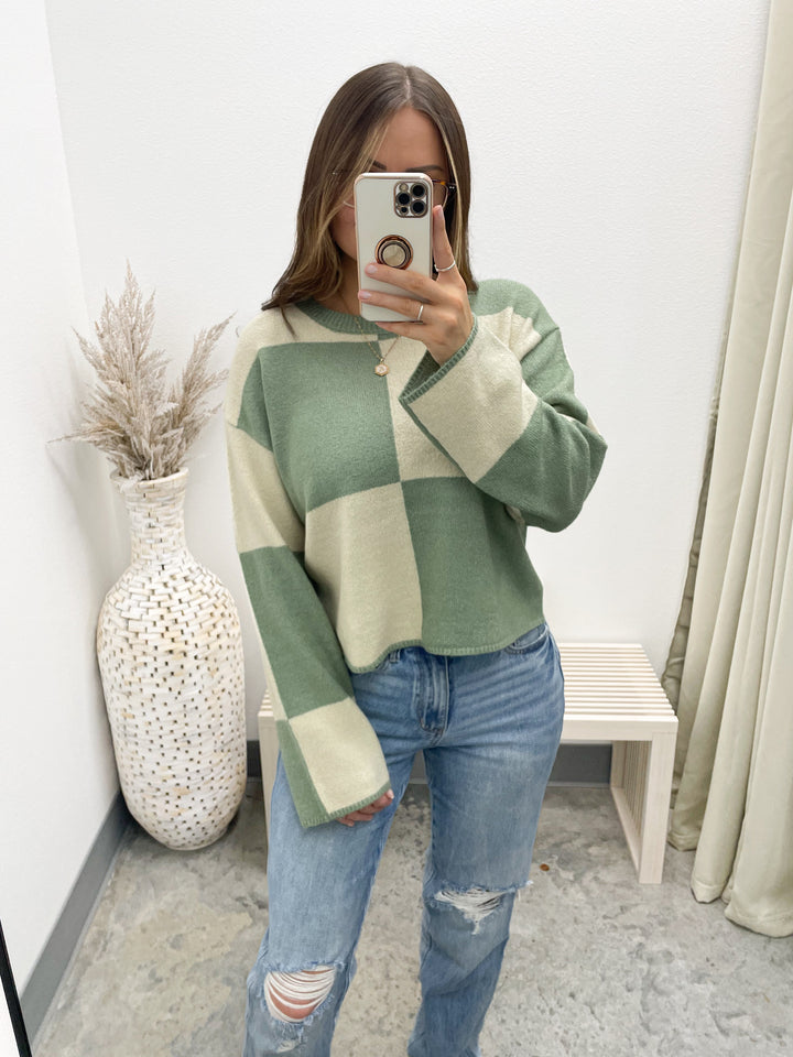 Checked Out Sweater (Sage/Alpaca)