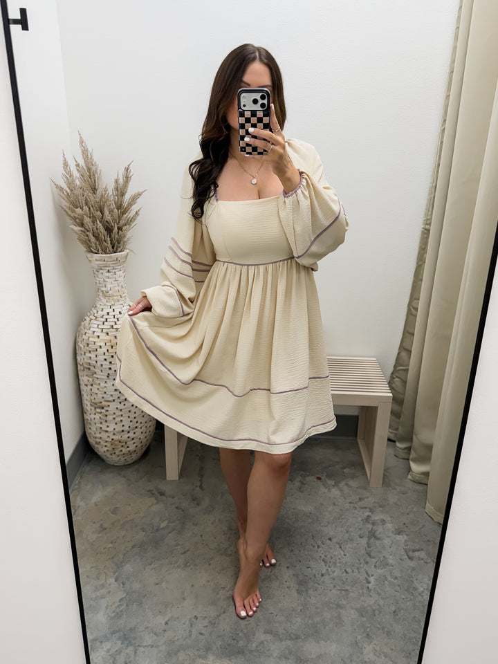 Quick Conversations Dress (Lt. Taupe/Lavender)