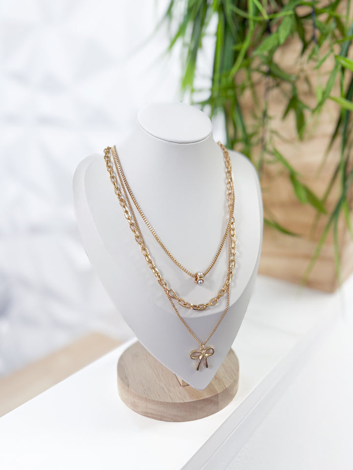 Layered Bow Necklace (Gold)