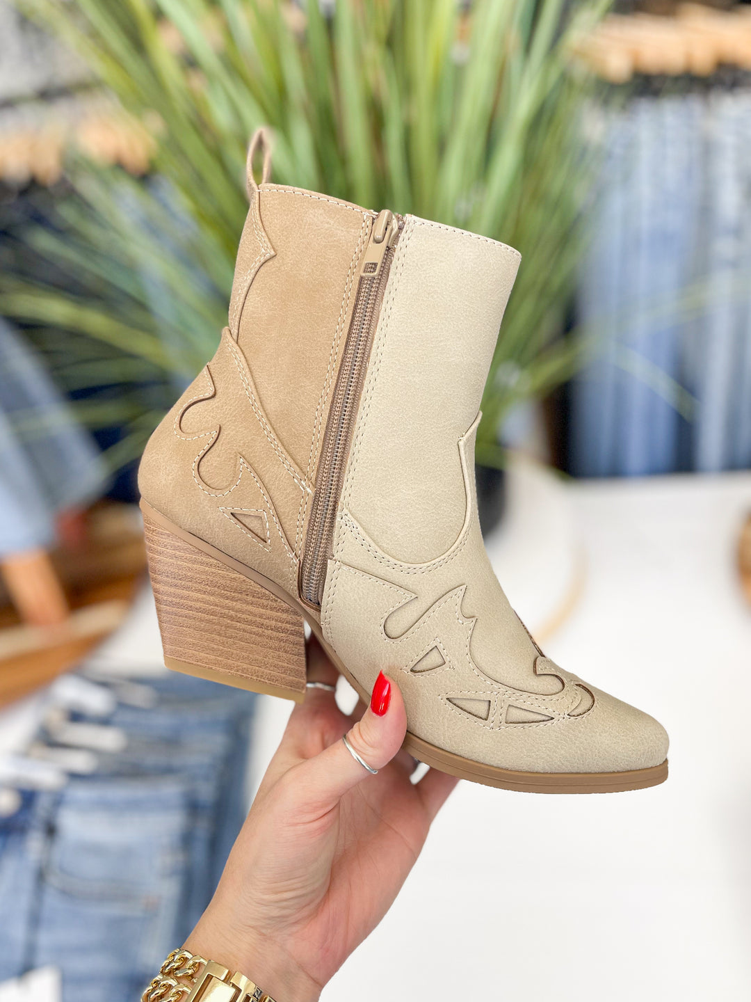 Wyatt Western Booties (Taupe/Beige)