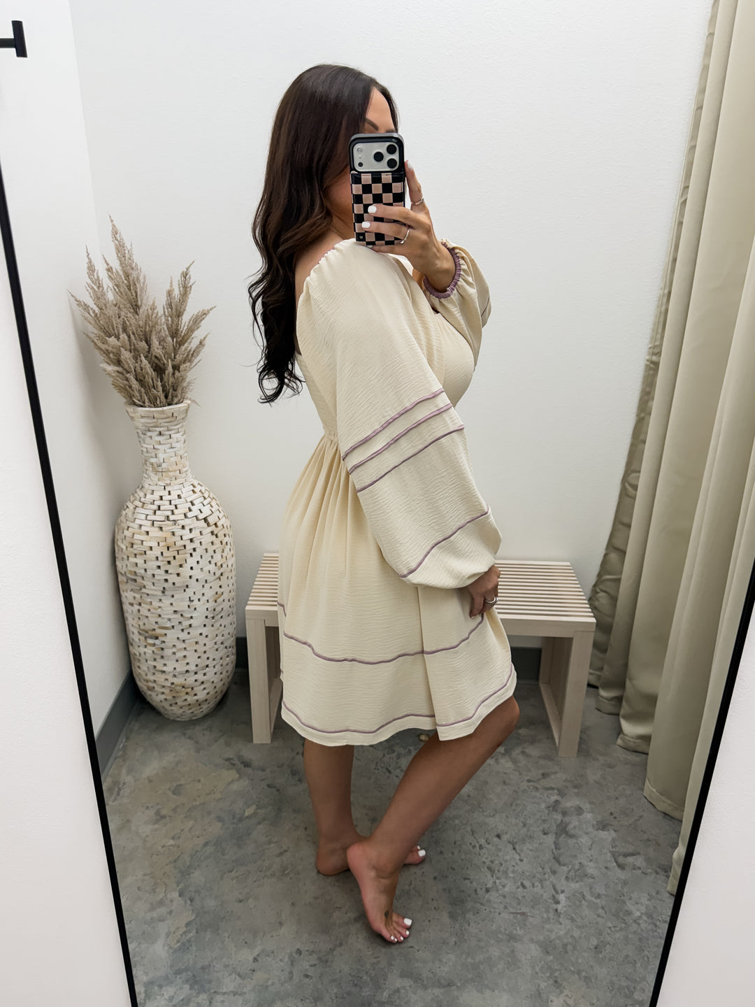 Quick Conversations Dress (Lt. Taupe/Lavender)