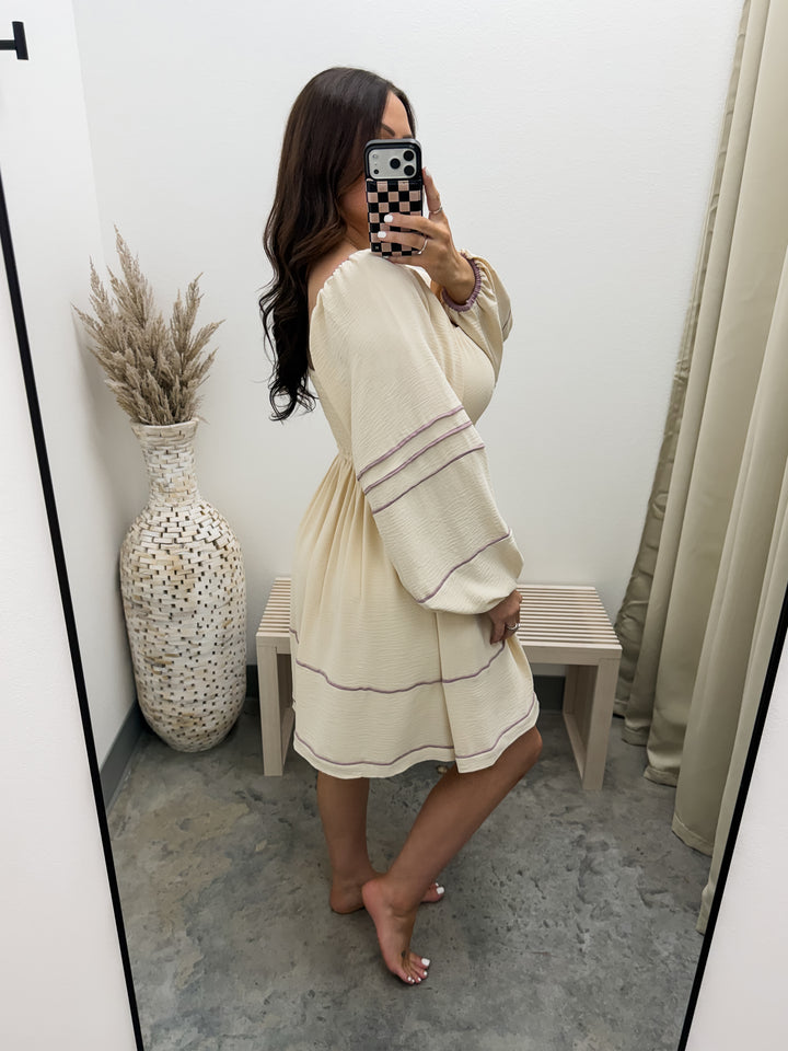 Quick Conversations Dress (Lt. Taupe/Lavender)