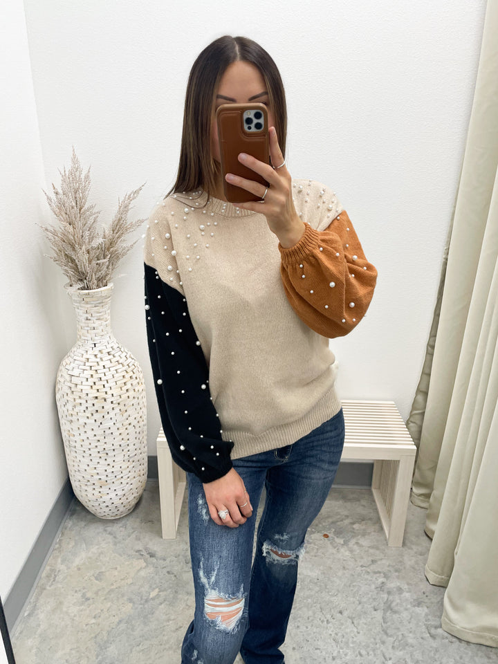 Split Personality Pearl Sweater (Oatmeal)