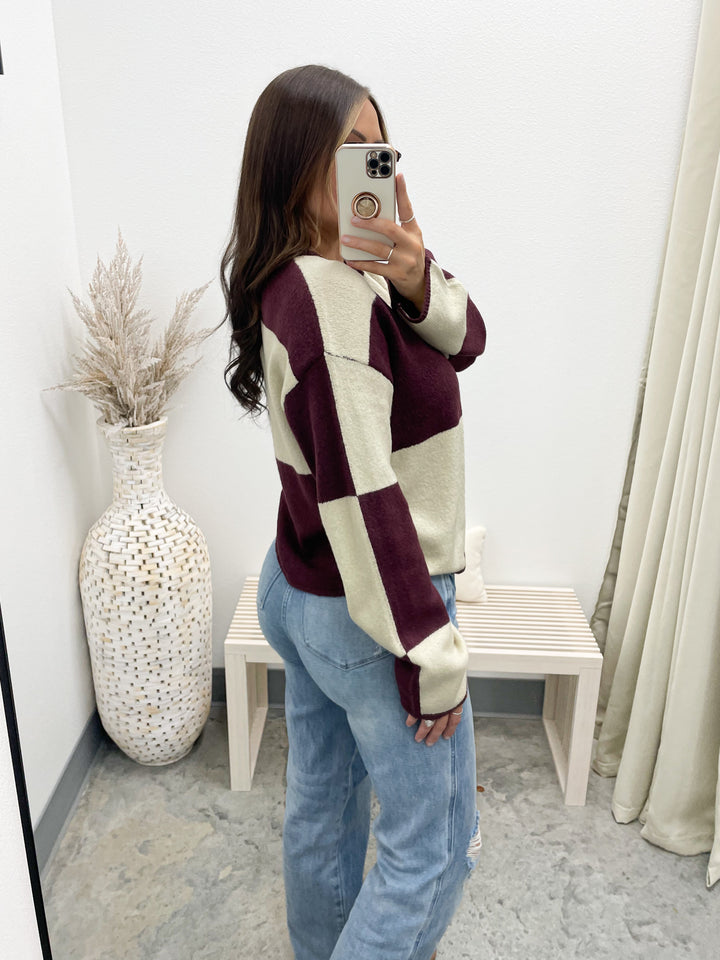 Checked Out Sweater (Dark Cherry/Alpaca)