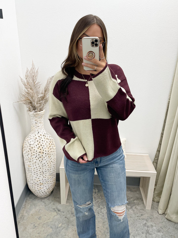 Checked Out Sweater (Dark Cherry/Alpaca)