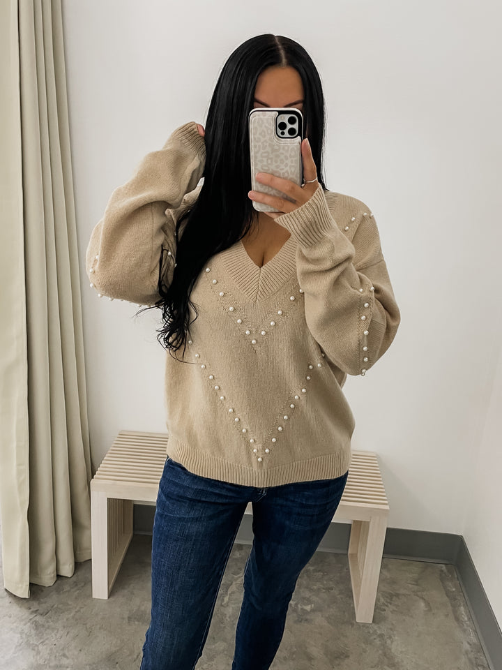 Decked In Pearls Sweater (Oatmeal)