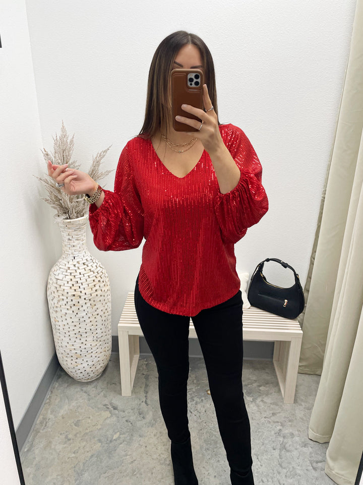 Holly Sequin Top (Red)