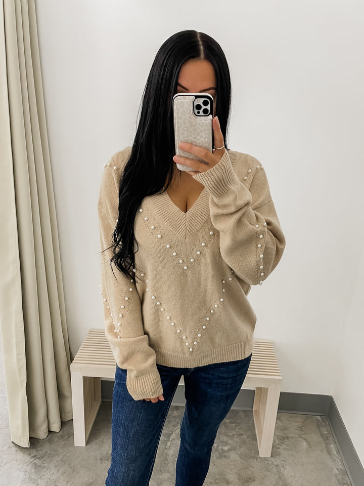 Decked In Pearls Sweater (Oatmeal)