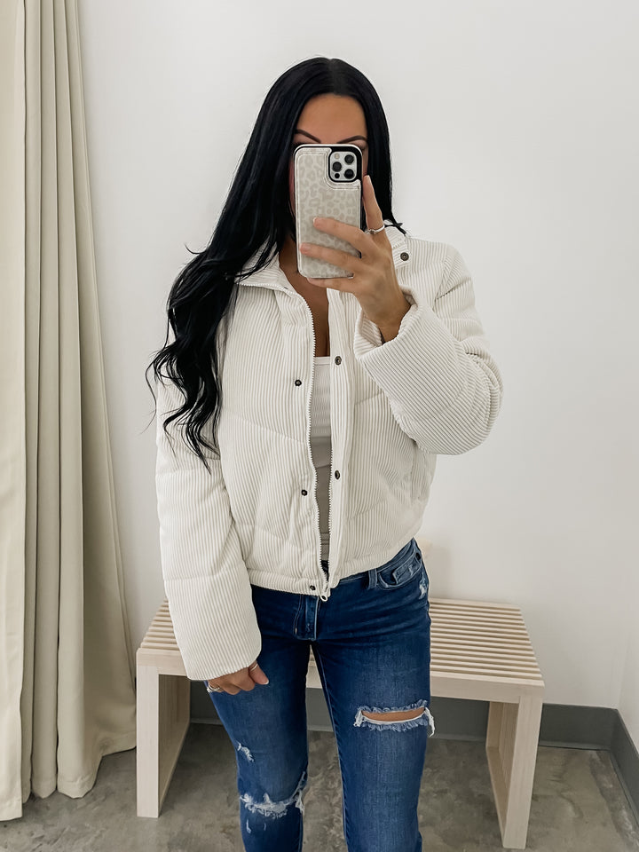 Cheslie Corduroy Puffer Jacket (Off White)