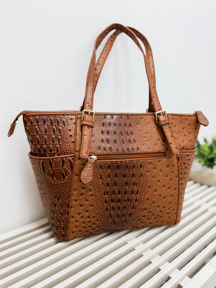 Zeike Ostrich Tote Bag (Cognac)