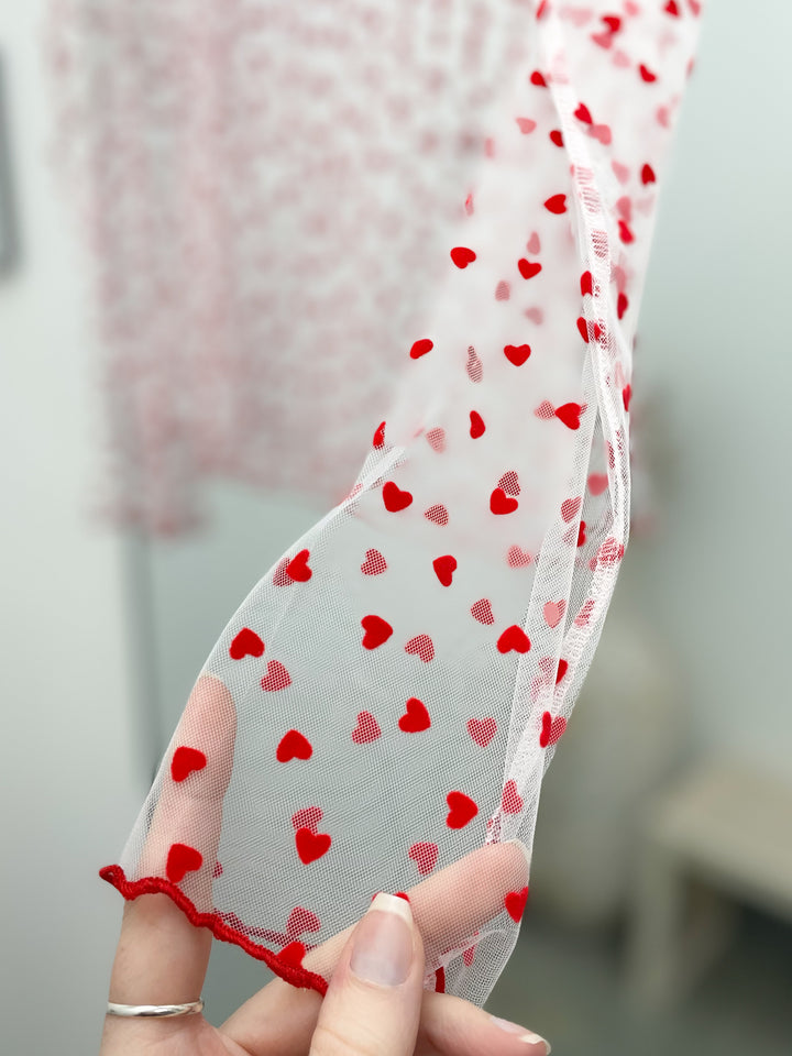 Love You Sheer Top (White/Red)