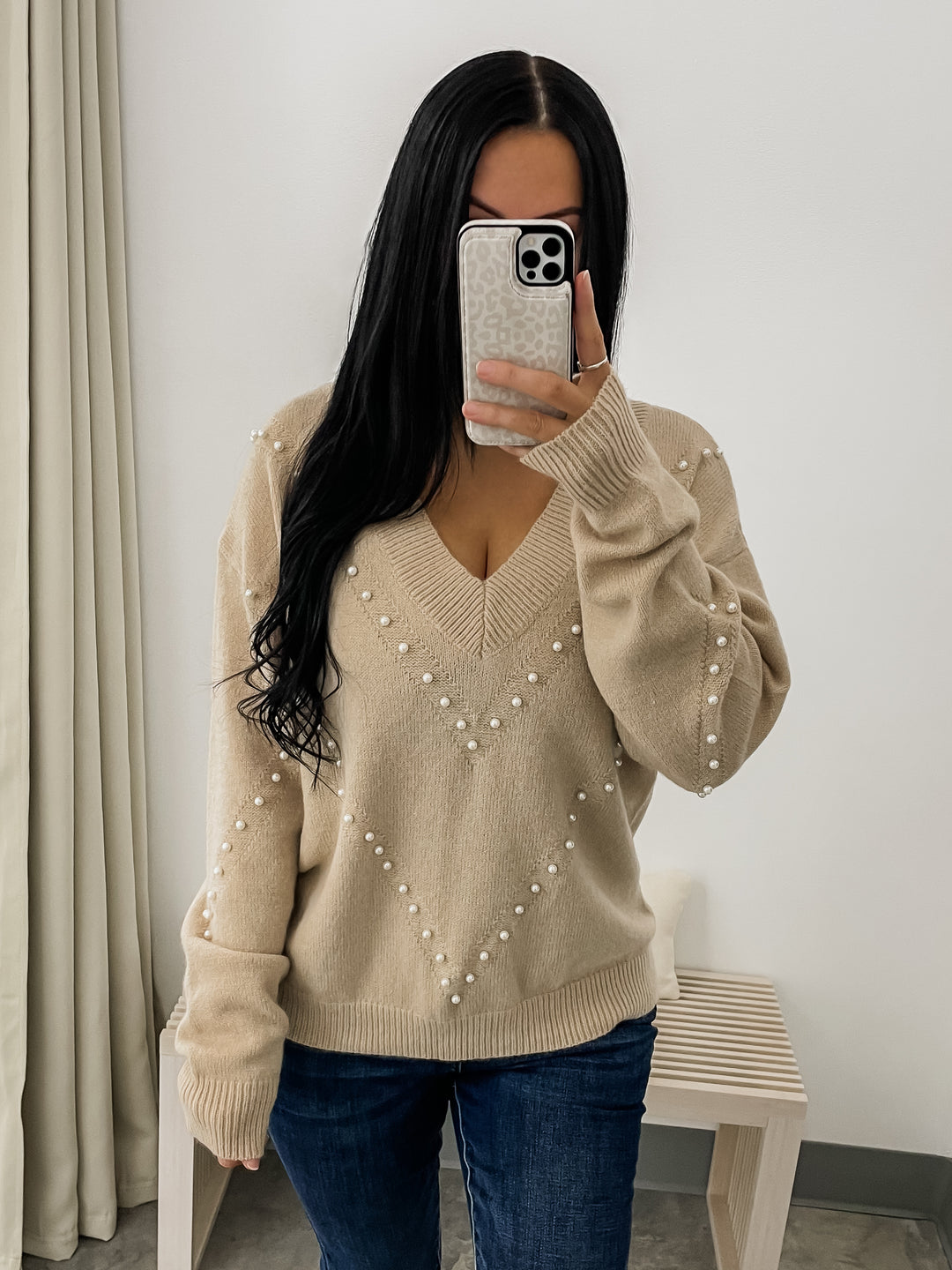 Decked In Pearls Sweater (Oatmeal)