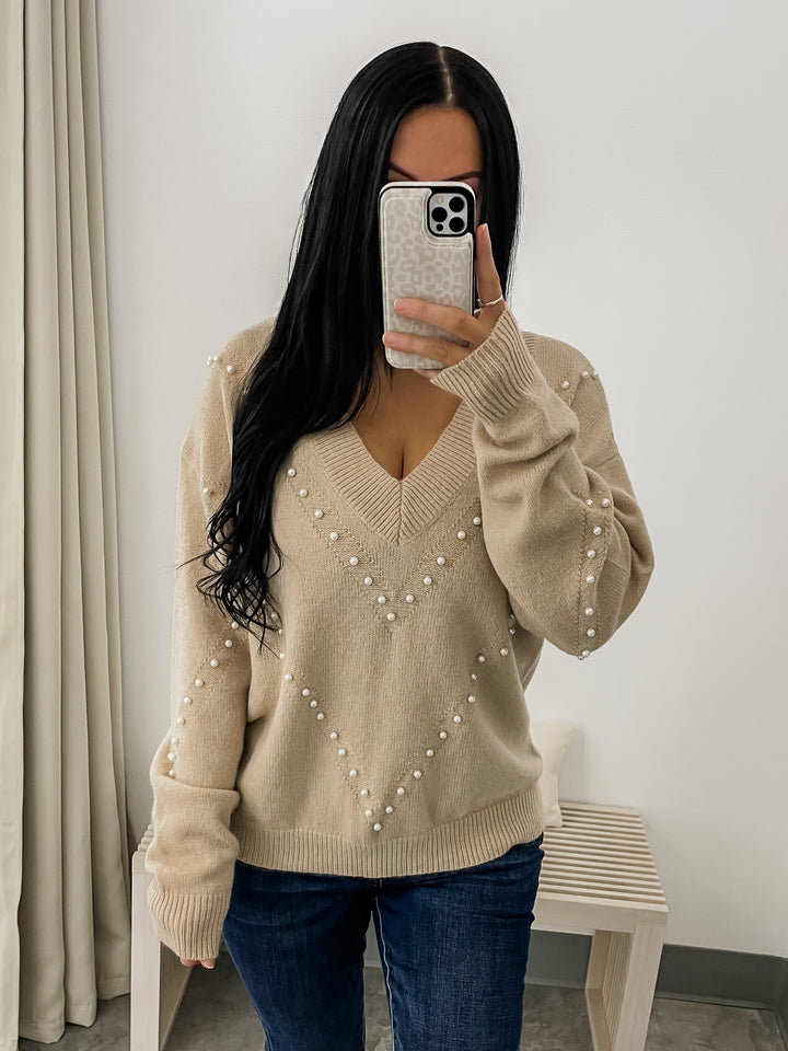 Decked In Pearls Sweater (Oatmeal)
