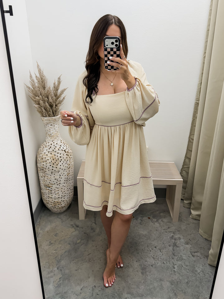 Quick Conversations Dress (Lt. Taupe/Lavender)